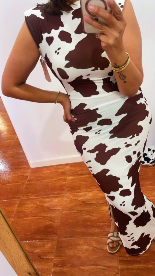 Vestido print vaca marrón - Imagen 3